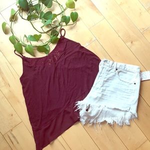 Maroon Lace and Chiffon Flowy Tank